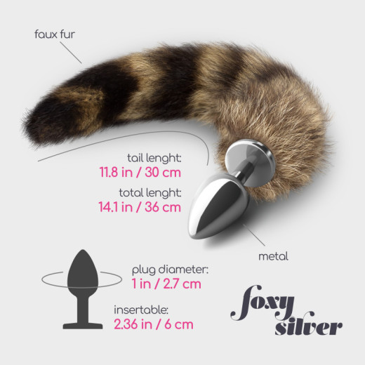 Plug Anal Metálico Plateado con Cola Foxy Crushious