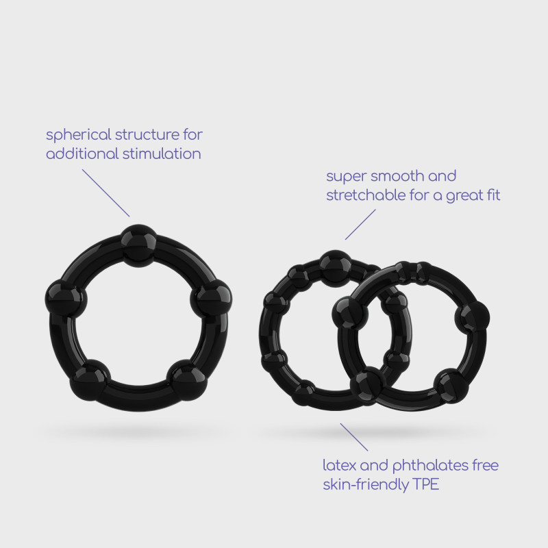 Set de Anillos para el Pene Triple Bead Negro Crushious
