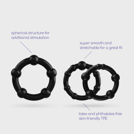 Set de Anillos para el Pene Triple Bead Negro Crushious