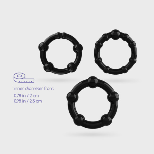 Set de Anillos para el Pene Triple Bead Negro Crushious