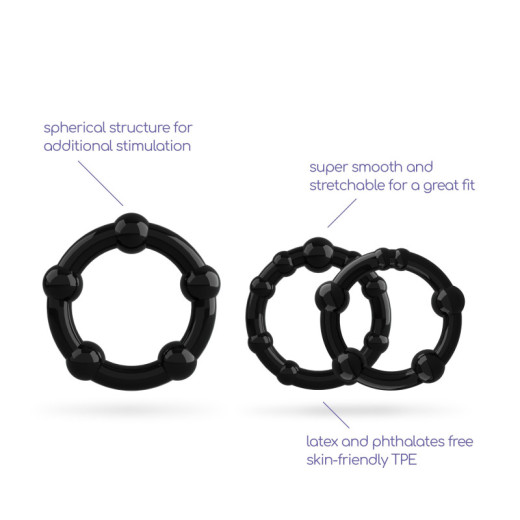 Set de Anillos para el Pene Triple Bead Negro Crushious