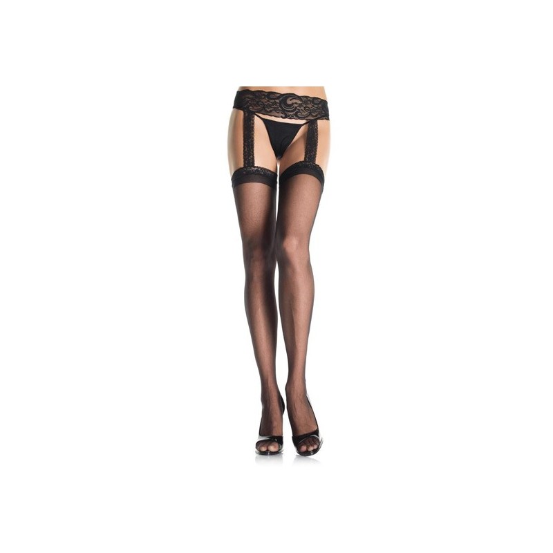 LEG AVENUE MEDIAS CON COSTURA TRASERA Y LIGUERO DE ENCAJE PLUS